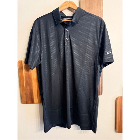 Nike Black Standard Fit Embossed Short Sleeve Tri-Blade Golf Polo Shirt Medium - Picture 1 of 5